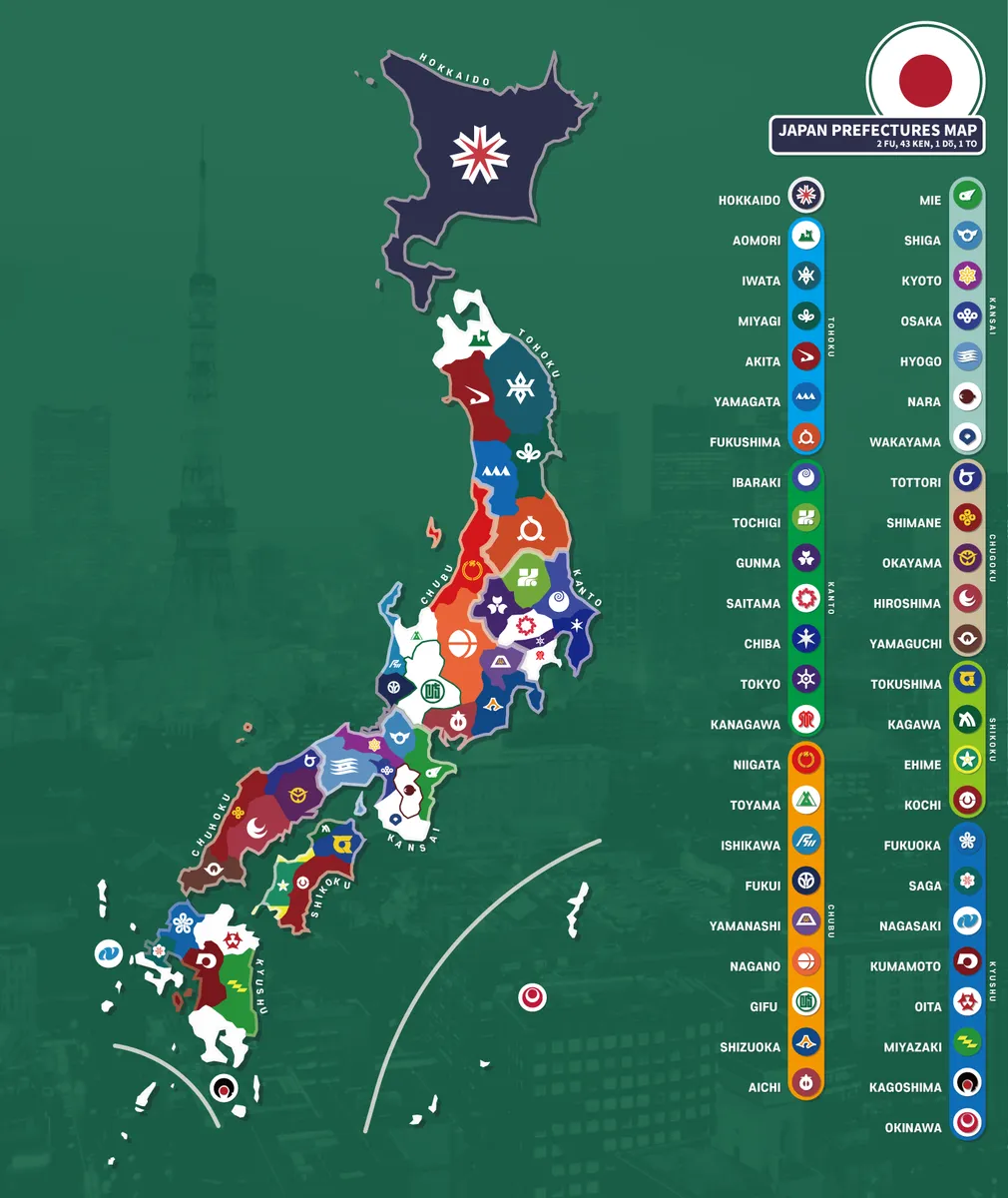 Japan map with prefectures - Land Of The Rising Son