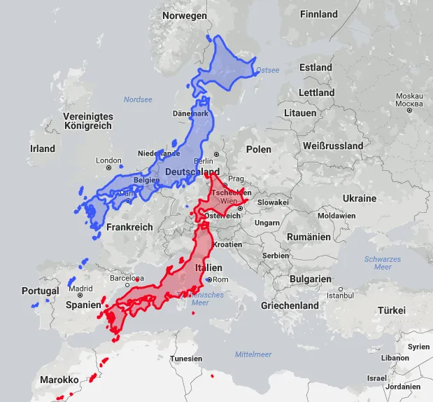 map of Japan inside europe - Land Of The Rising Son